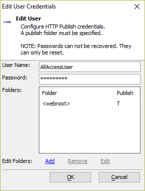 This user has permissions to publish to any directory in the server's webroot using HTTP publish.